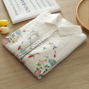 White Floral Printed Linen Fabric Top For Her