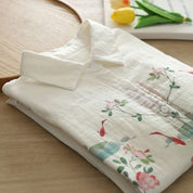 White Floral Printed Linen Fabric Top For Her
