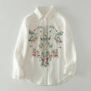 White Floral Printed Linen Fabric Top For Her