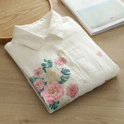 White Flora Printed Linen Fabric Top For Her