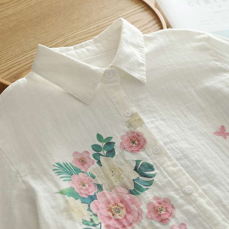 White Flora Printed Linen Fabric Top For Her