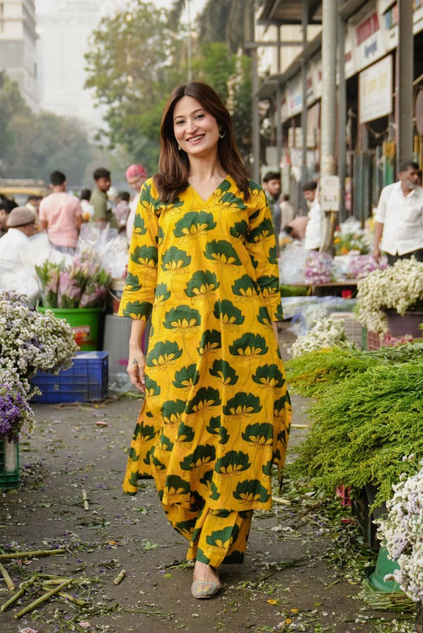 Bazaar Bloom Mustard Lotus Print Co-ord Set 💛🌿