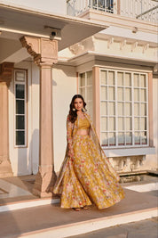 Floral Festive Lehenga Set – Aqua Blue & Mustard Yellow 🌸🌼