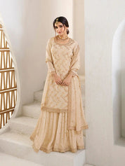 ✨ Elegant Champagne Gold Embroidered Sharara Set