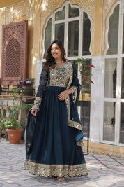 Regal Embroidered Anarkali Set with Dupatta – Purple & Navy Blue