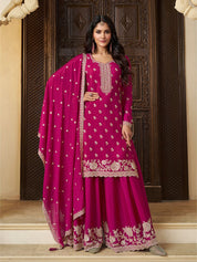 🌸 Royal Fuchsia Embroidered Sharara Suit Set