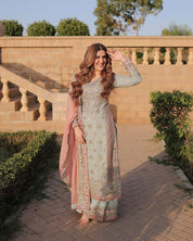 Pastel Green Embroidered Suit with Blush Peach Dupatta 🌸