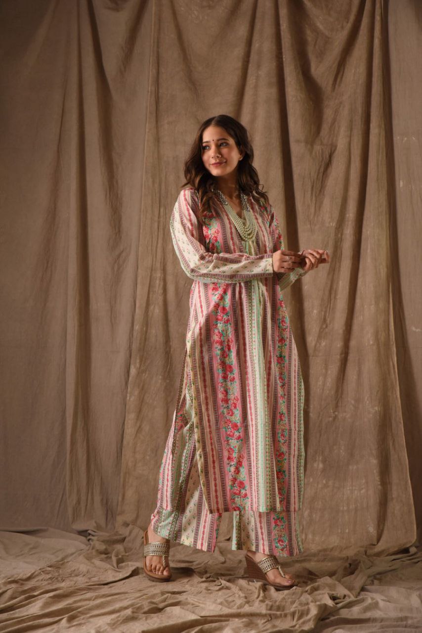 Garden Whisper Pastel Floral Kurta Set 🌿🌷