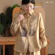 Elegant Beige Botanical Print Linen Shirt 🌿✨