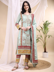 Mint Green Elegance – Embroidered Suit Set with Dupatta