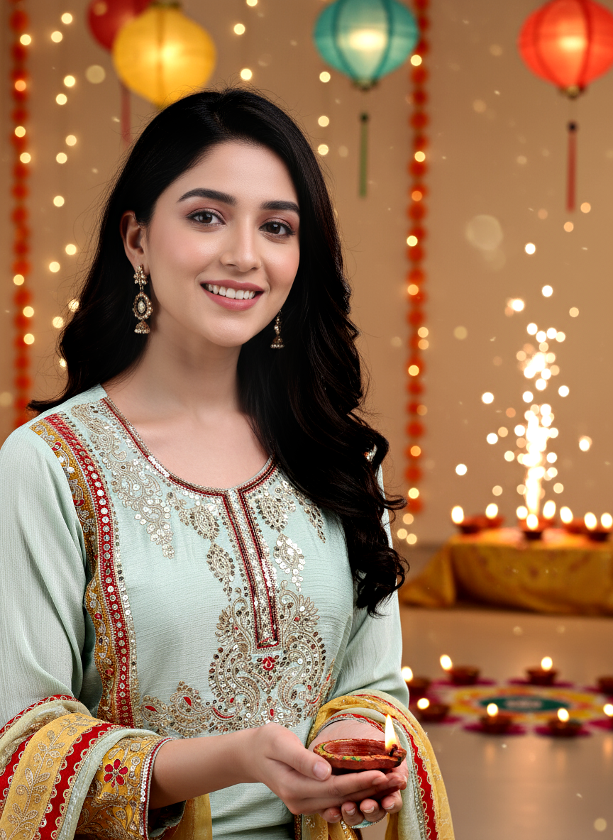 Mint Green Elegance – Embroidered Suit Set with Dupatta