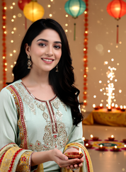 Mint Green Elegance – Embroidered Suit Set with Dupatta