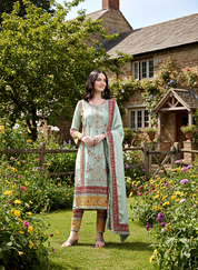 Mint Green Elegance – Embroidered Suit Set with Dupatta