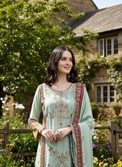 Mint Green Elegance – Embroidered Suit Set with Dupatta