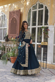 Regal Embroidered Anarkali Set with Dupatta – Purple & Navy Blue