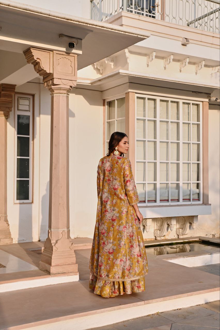 Floral Festive Lehenga Set – Aqua Blue & Mustard Yellow 🌸🌼