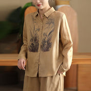 Elegant Beige Botanical Print Linen Shirt 🌿✨