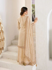 ✨ Elegant Champagne Gold Embroidered Sharara Set