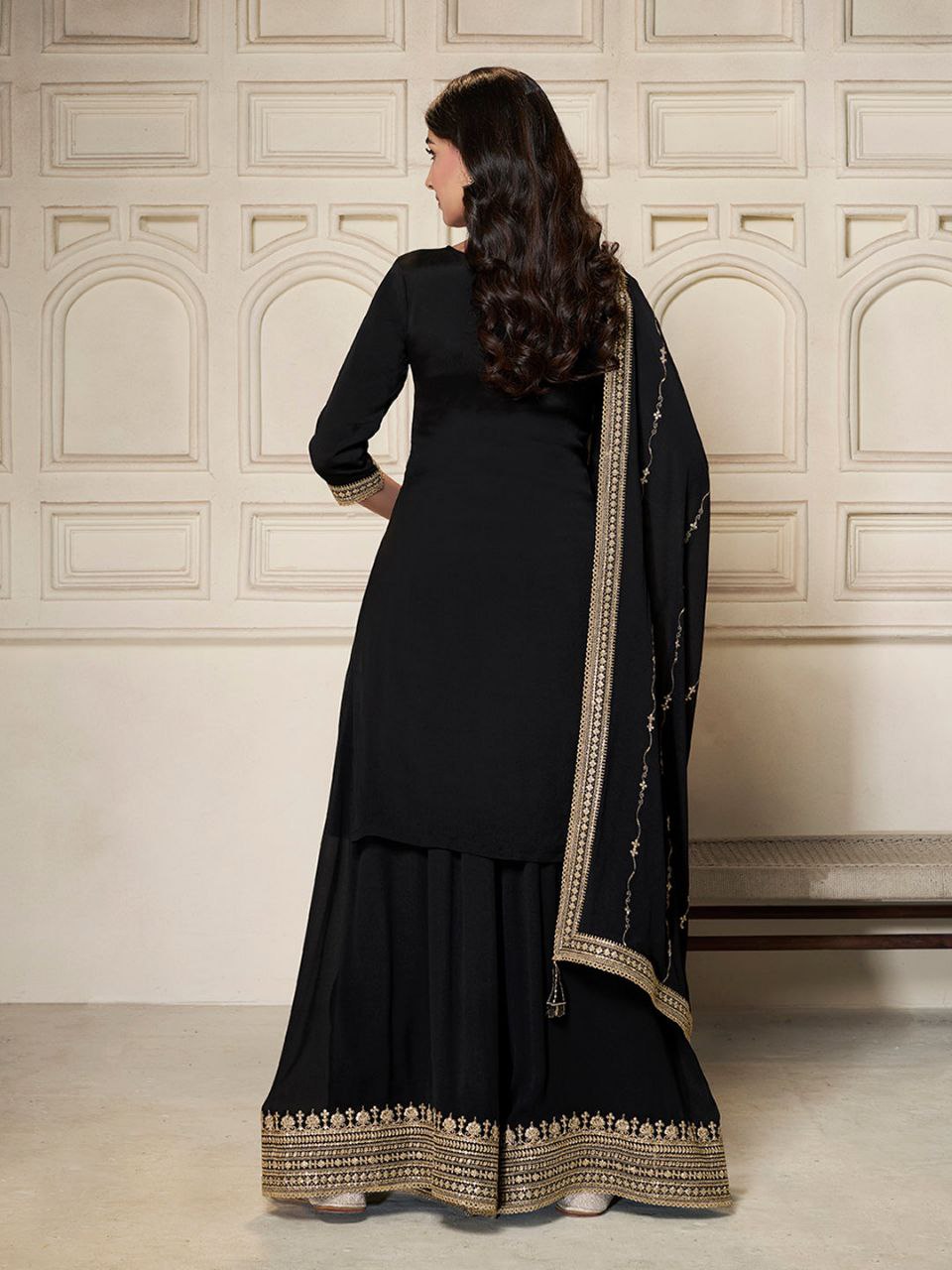 🖤 Midnight Elegance Black Embroidered Sharara Set