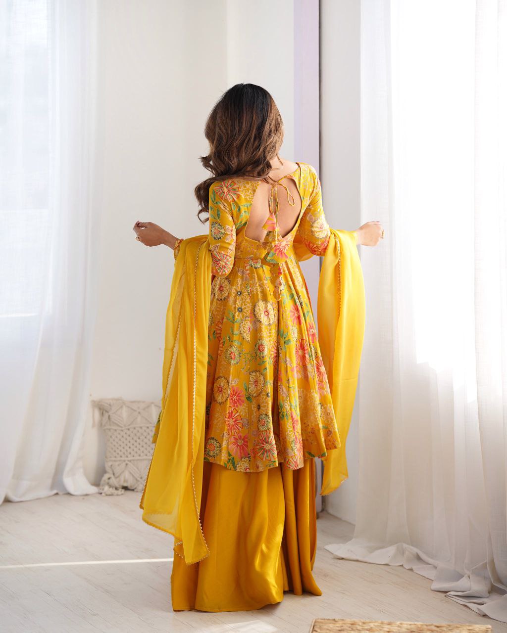 Sunshine Yellow Floral Anarkali Set with Palazzo ☀️🌸