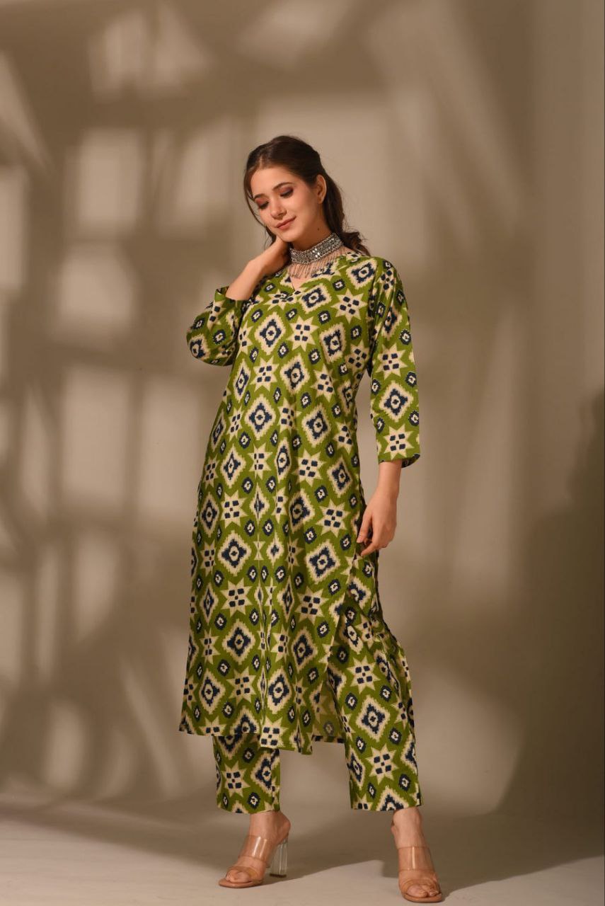 Olive Ikat Charm Co-ord Set