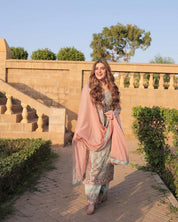 Pastel Green Embroidered Suit with Blush Peach Dupatta 🌸