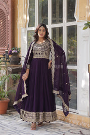Regal Embroidered Anarkali Set with Dupatta – Purple & Navy Blue