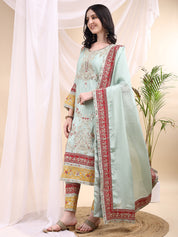 Mint Green Elegance – Embroidered Suit Set with Dupatta