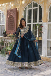 Regal Embroidered Anarkali Set with Dupatta – Purple & Navy Blue