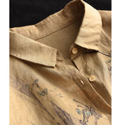 Elegant Beige Botanical Print Linen Shirt 🌿✨