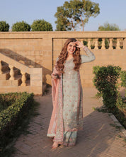 Pastel Green Embroidered Suit with Blush Peach Dupatta 🌸