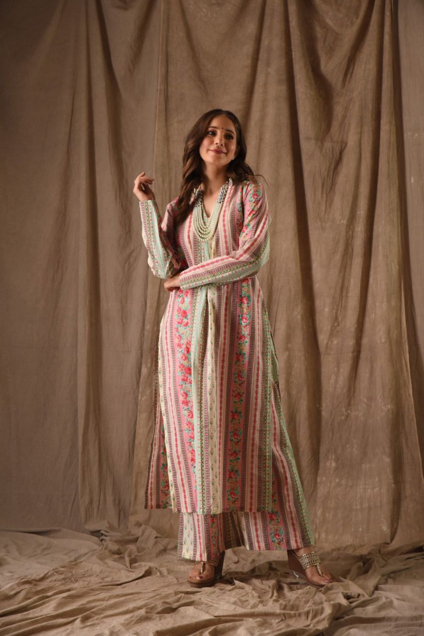 Garden Whisper Pastel Floral Kurta Set 🌿🌷