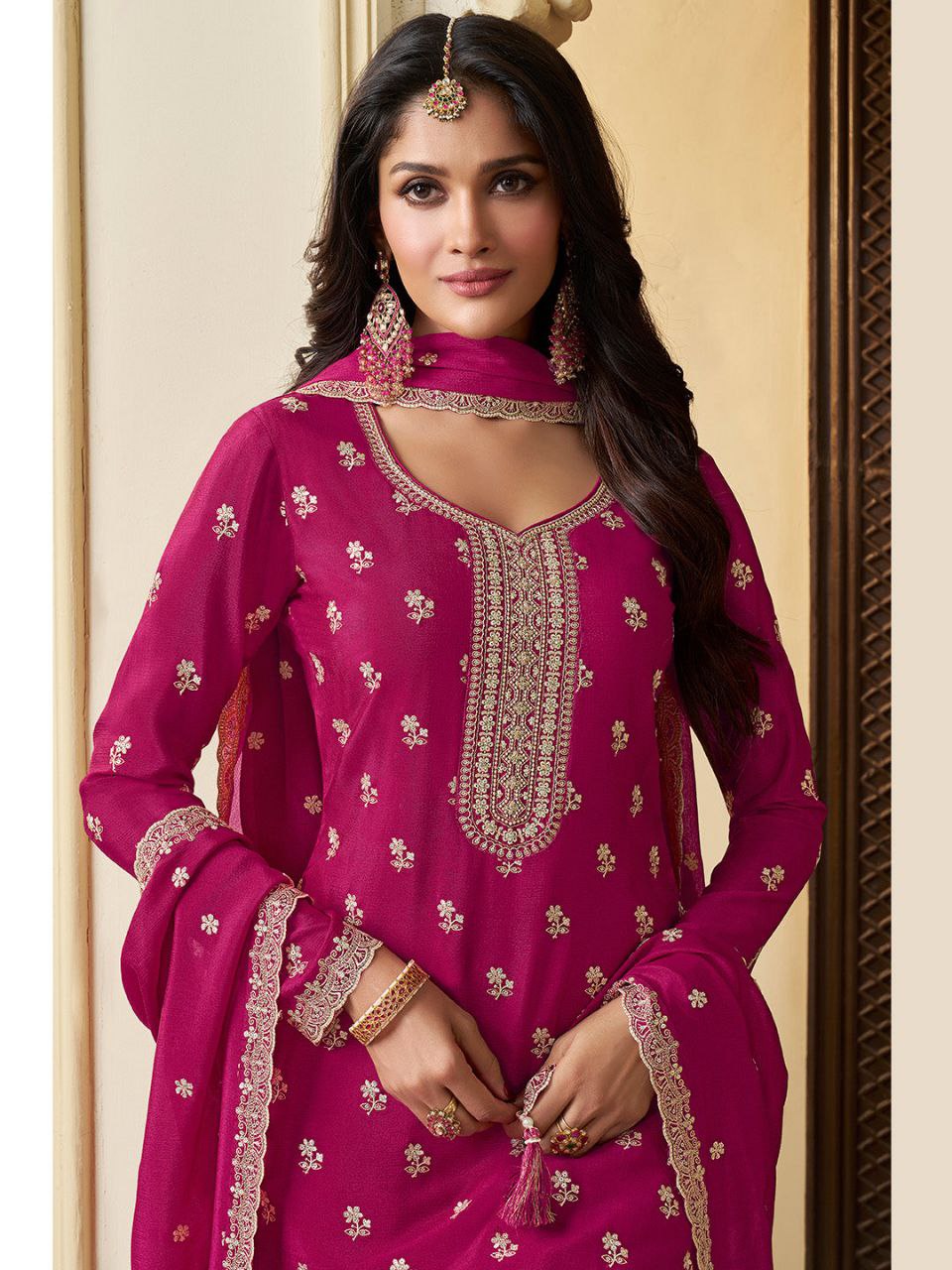 🌸 Royal Fuchsia Embroidered Sharara Suit Set