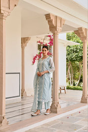 Pastel Blue Embroidered Kurta Set with Dupatta ❄️✨