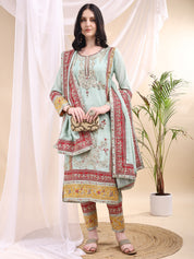 Mint Green Elegance – Embroidered Suit Set with Dupatta