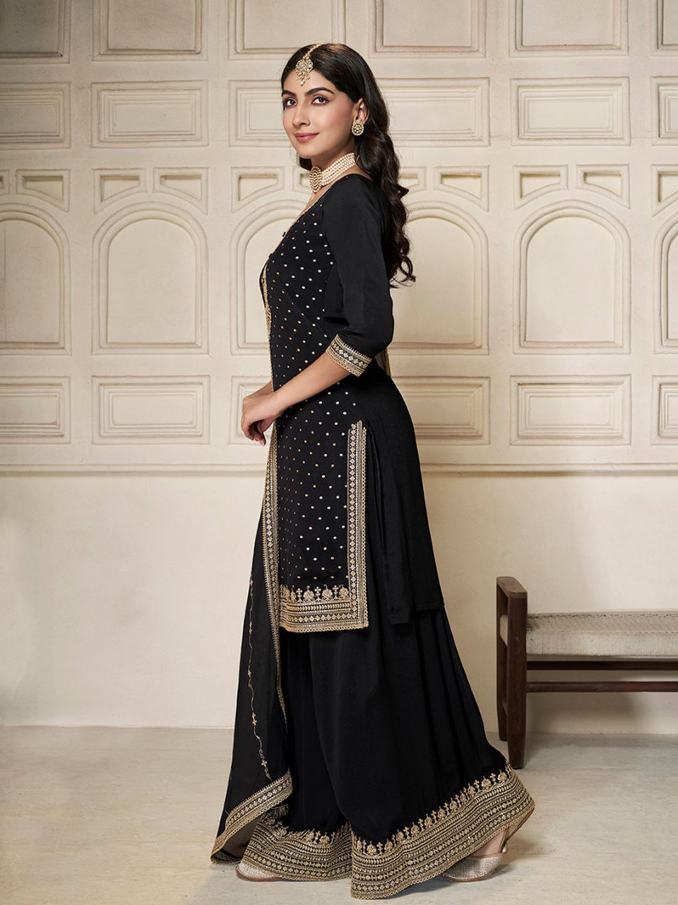 🖤 Midnight Elegance Black Embroidered Sharara Set