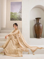 ✨ Elegant Champagne Gold Embroidered Sharara Set