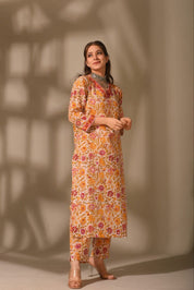 Sunset Bloom Handblock Kurta Set 🧡🌸