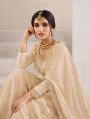 ✨ Elegant Champagne Gold Embroidered Sharara Set
