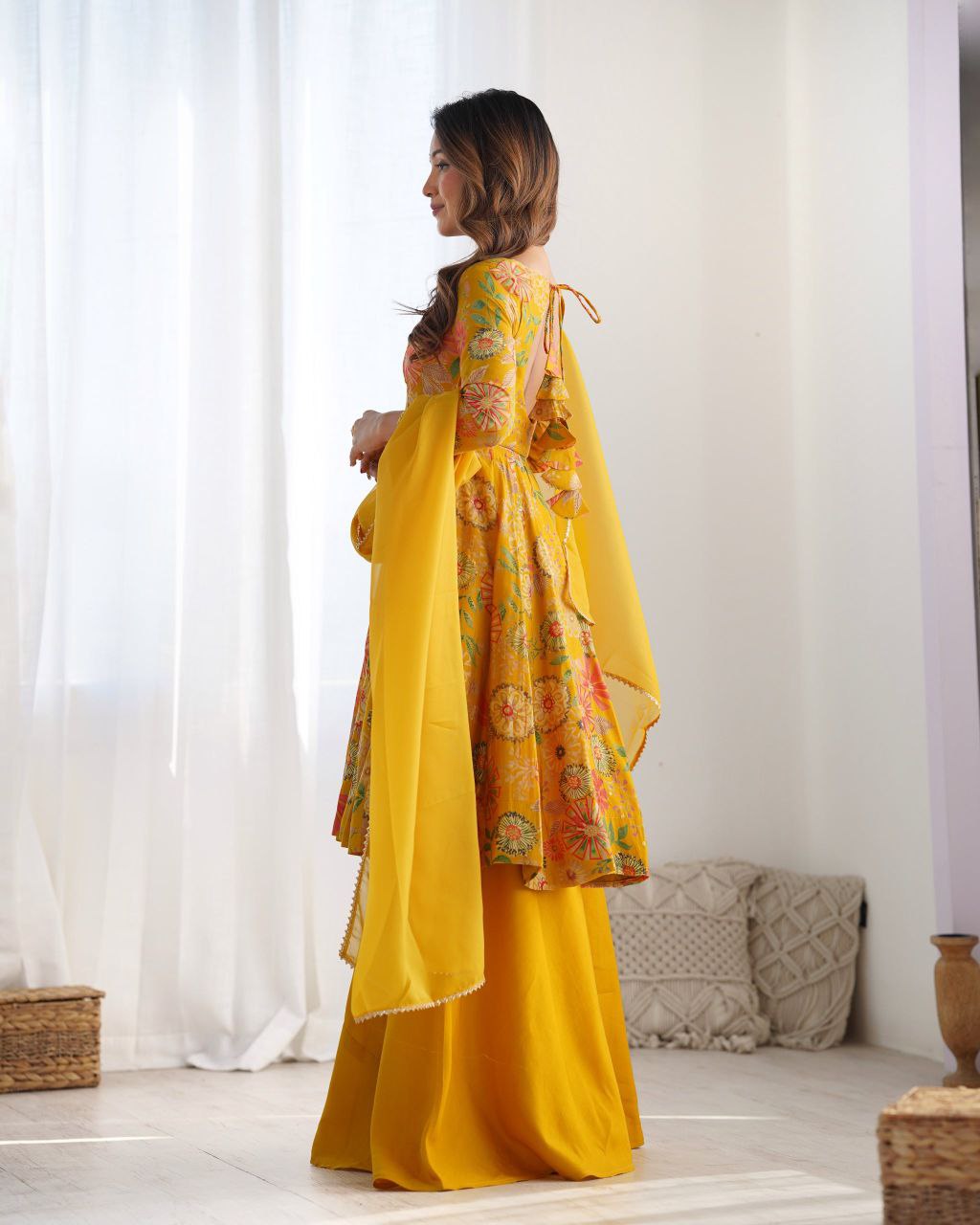 Sunshine Yellow Floral Anarkali Set with Palazzo ☀️🌸