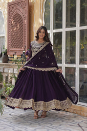 Regal Embroidered Anarkali Set with Dupatta – Purple & Navy Blue
