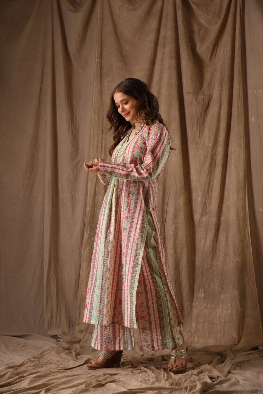 Garden Whisper Pastel Floral Kurta Set 🌿🌷