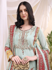 Mint Green Elegance – Embroidered Suit Set with Dupatta