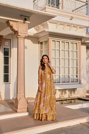 Floral Festive Lehenga Set – Aqua Blue & Mustard Yellow 🌸🌼