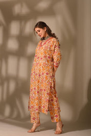 Sunset Bloom Handblock Kurta Set 🧡🌸