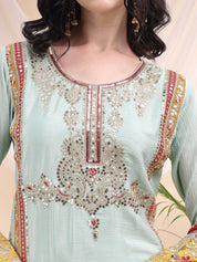 Mint Green Elegance – Embroidered Suit Set with Dupatta