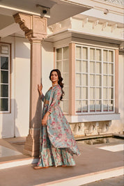 Floral Festive Lehenga Set – Aqua Blue & Mustard Yellow 🌸🌼