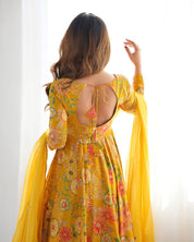 Sunshine Yellow Floral Anarkali Set with Palazzo ☀️🌸