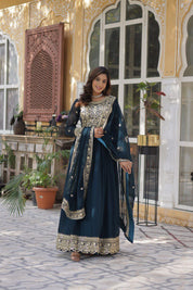 Regal Embroidered Anarkali Set with Dupatta – Purple & Navy Blue
