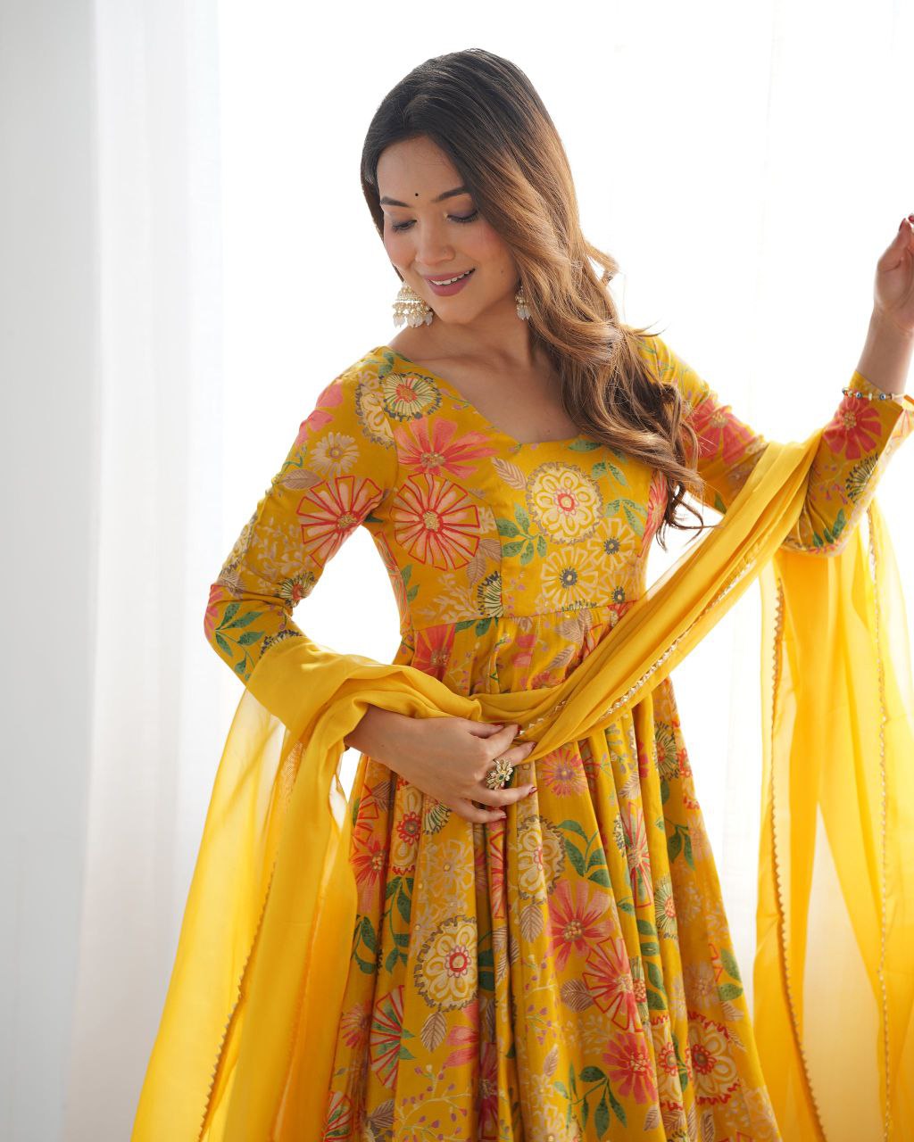 Sunshine Yellow Floral Anarkali Set with Palazzo ☀️🌸